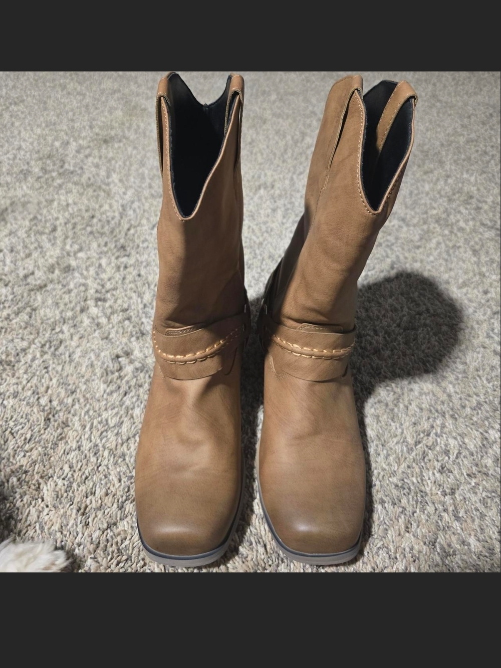 SHEIN Tan Western-Style Mid-Calf Lace-Up Boots